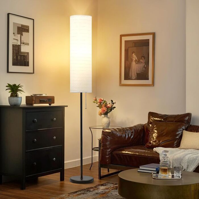 Стійка лампа GyroVu для вітальні, 65 дюймів, висока лампа для спальні з паперовим абажуром, 3 колірні температури, чорно-білий колір (лампочка в комплекті)