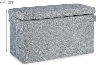 Складаний пуф Relaxdays з спинкою, 73x76x38 см, сіра лавка-скриня з лляної тканини, з місцем для зберігання та кришкою