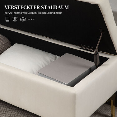 HOMCOM Storage Bench Upholstered Bench Velvet Look Metal Legs Bed Bench for Living Room Bedroom Hallway 120 x 44 x 44.5 cm Beige