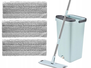 Плоский швабра з віджимачем та двокамерним відром для миття підлоги, 3 смінні насадки