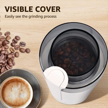 Електрична кавомолка Aigostar Blanche з регулюванням ступеня помелу, BPA Free, 60г, 200W, біла