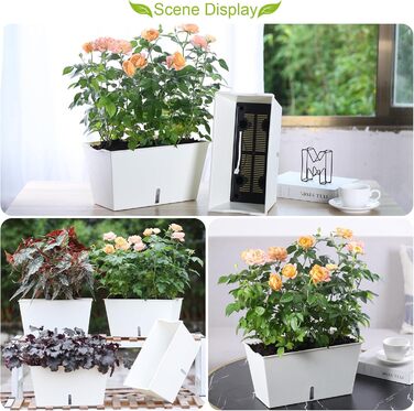 Самополивні прямокутні квіткові горщики Blumenkasten, 6 шт., з дренажними отворами та вентиляційними піддонами, для овочів, квітів, для підвіконня, тераси, балкона, саду, білого кольору