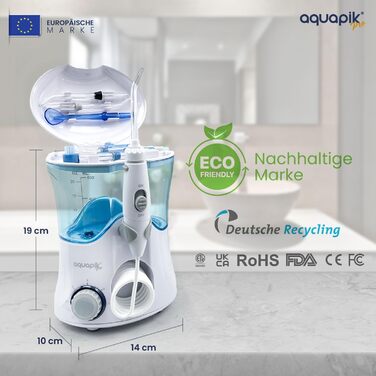 Іригатор для порожнини рота Munddusche PRO | Aquapik® | Професійне очищення зубів, видаляє наліт, рекомендовано стоматологами, для імплантів та брекетів | 8 насадок, 10 рівнів тиску, 600 мл (Білий)