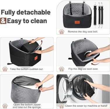 Автокрісло для собак HEGGOOE, чорно-сіре, для малих/середніх порід, з пам'яті піною, з кишенями та страхувальними ременями