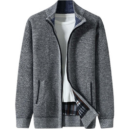 Кардиган чоловічий з кишенями, в'язана куртка чоловіча на блискавці, світшот без капюшона, пуловер-куртка однотонний, флісова куртка, сучасний теплий кардиган, пуловер, осінній жакет для костюмних штанів, розмір M, світло-сірий