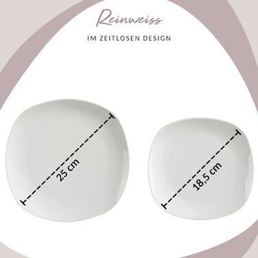 Набір посуду SÄNGER Bilgola, 16 предметів, білий, для 4 осіб. Посуд з порцеляни: тарілки, чашки, миски. Преміум-якість, квадратний дизайн.