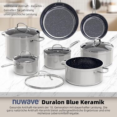 Набір посуду Nuwave G10 Duralon Blue (12 предметів): каструлі, сковороди з антипригарним покриттям, для індукційних плит, безпечний, без PFAS, сірий колір