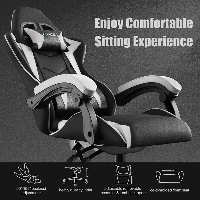 Геймерське крісло Bigzzia Ergonomisch з підтримкою попереку та голови, регульована висота, для підлітків та дорослих, чорно-біле