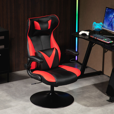 Vinsetto Gaming Chair with Rocking Function, Ergonomic Computer Chair, Height-Adjustable Office Chair, Swivel Desk Chair with Head and Lumbar Pillow, Supports up to 120 kg, Black+Red | Aosom