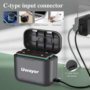 Запасний акумулятор Uwayor для Insta360 X3, 3-канальне USB-зарядне пристрій, сумісний з камерою Insta360 One X3