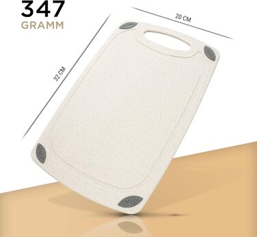 Обрізна дошка EXITOSO з PP-матеріалу та пшеничного полова, з канавкою для соку та ручкою, для хліба та інших продуктів, миюча в посудомийній машині, антибактеріальна, 32x20 см