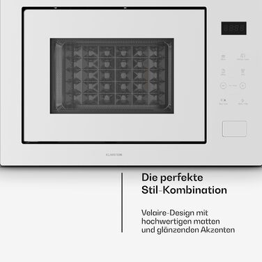 Вбудована мікрохвильова піч Klarstein Velaire 60 см з грилем – 25L, 850W, 8 програм, сенсорне управління, нержавіюча сталь, таймер, білий колір
