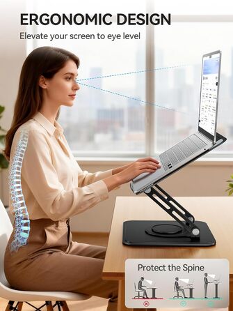Підставка для ноутбука на стіл Tounee, регульована, 360° обертання, ергономічна, для MacBook Pro, Air та ноутбуків 10-16 дюймів – чорна