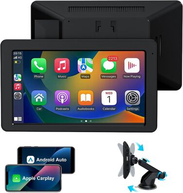 7-дюймовий дисплей CarPlay з GPS, Apple CarPlay, Android Auto, Bluetooth 5.2, FM, дзеркальне відображення, легкий монтаж