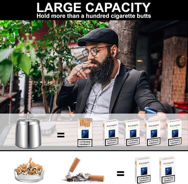 Нержавійна попільничка для вулиці та дому з кришкою, з антиковзною основою (срібна)