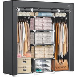 KESSER® Wardrobe Clothes Rack Stable with Clothes Rail & Shelves, Incl. 5x Clothes Hangers, Fabric Folding Wardrobe for Bedroom, Dressing Room Closet with Clothes Stand 150x45x175cm (Anthracite)
