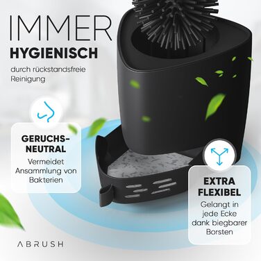 Силіконова щітка для унітазу Abrush з м'яким гумовим наконечником, без свердління, з кріпленням на стіну, білий/сірий (чорний)