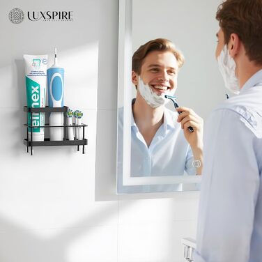 Тримач для зубних щіток Luxspire, електричний, нержавіюча сталь, настінний, без свердління, з дренажними отворами, органайзер для пасти, 6 відсіків (матова чорна)