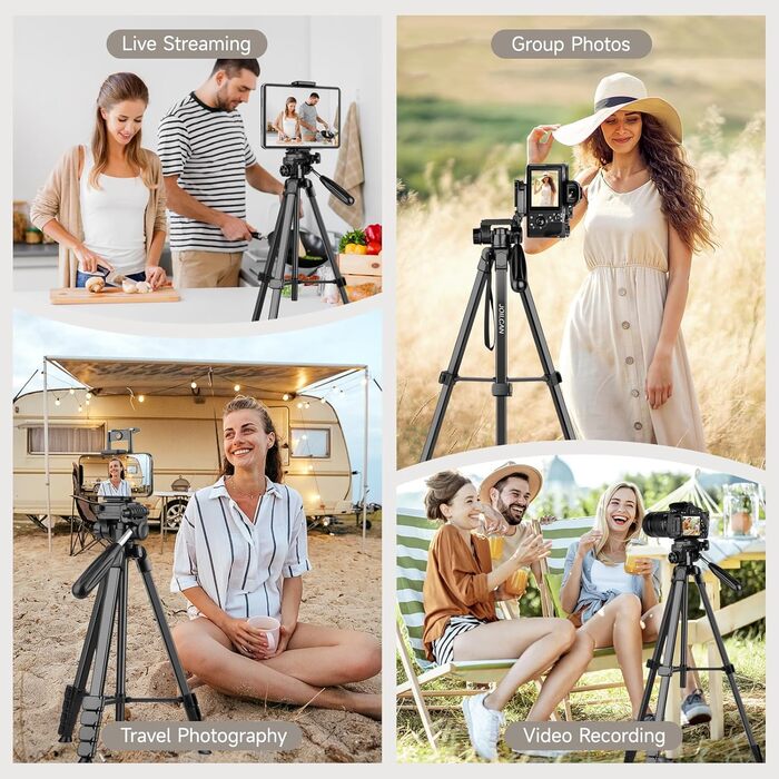 Штатив для камери JOILCAN 210.8 см: легкий трипод для смартфона, камери та селфі-палки з кульковою головкою 360° та пультом дистанційного керування. Алюмінієвий штатив з триножиною для Canon, Nikon, DSLR. Чорний.