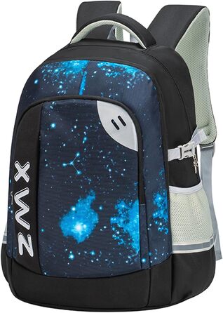 Шкільний рюкзак для підлітків 46L, рюкзак для школи, гімназії, старшої школи з нагрудним ременем, світловідбиваючими елементами, відділенням для 17.3' ноутбука, чорний (Casual-5255)