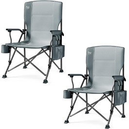 Крісло для кемпінгу Timber Ridge XXL, 230кг, широке сидіння 62см, з високою спинкою, підстаканником та міцними підлокітниками для кемпінгу, пікніка, саду та балкону (Сірий, 2 шт)