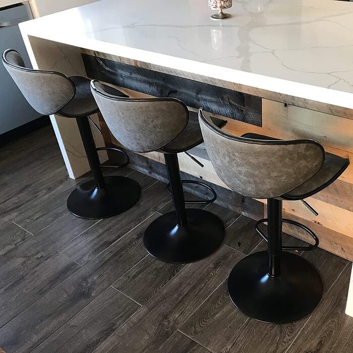 Alpha Adjustable Height Swivel Bar Stools 2-Pack with Backrest & Footrest - PU Leather Kitchen Bar Counter Stools (Grey)