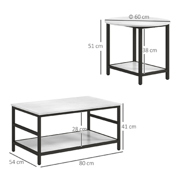 HOMCOM Set of 2 Side Tables/Coffee Tables/Accent Tables with Modern Design and Marble Look for Living Room, Bedroom, Steel