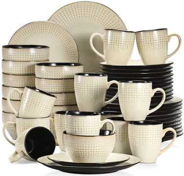 Набір посуду GUTO Tafelservice: 48 предметів (12 тарілок, 12 десертних тарілок, 12 салатників, 12 чашок) - бежевий, кераміка