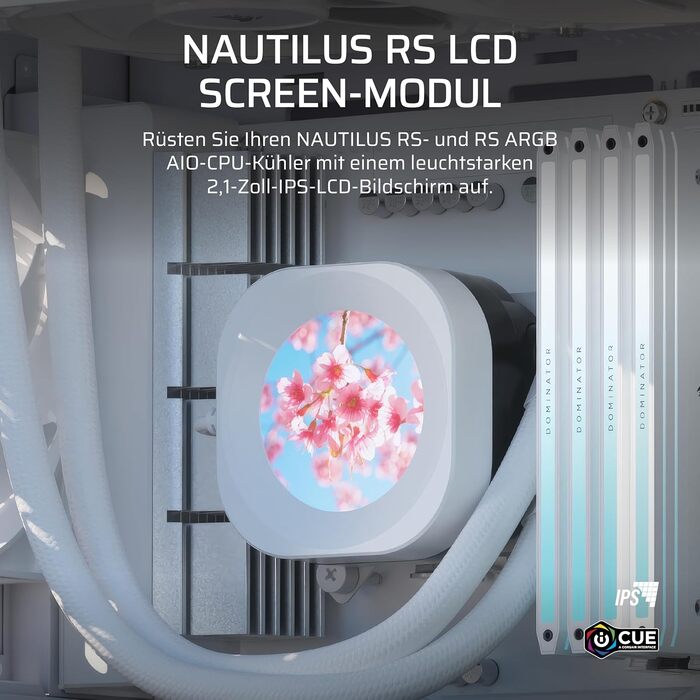 CORSAIR Nautilus RS LCD Модуль – для систем охолодження Corsair Nautilus RS та Nautilus RS ARGB AIO – 2.1” IPS LCD екран, проста установка без інструментів, білий