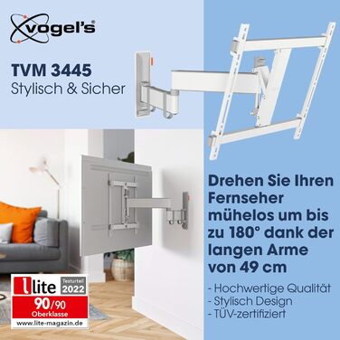 Кріплення для телевізора Vogel's Comfort TVM 3445, поворотне, для телевізорів 32-65 дюймів, до 25 кг, кут повороту 180°, VESA 400x400, білий