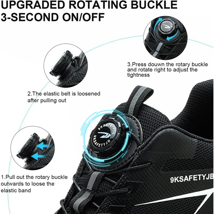 Черевики робочі чоловічі/жіночі легкі, з металевим носком, дихаючі, антиковзкі, чорні, 38-46 EU