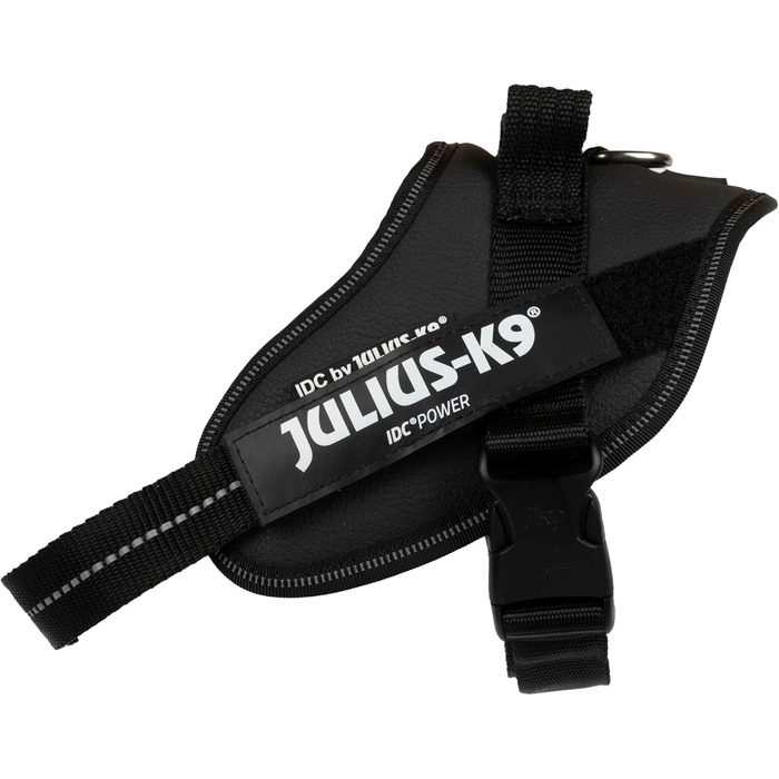Шлейка для собак IDC Powergeschirr S - відбиваюча, з лого, регульована, дихаюча, для малих, середніх та великих собак (Чорний - Штучна шкіра, S/Mini)
