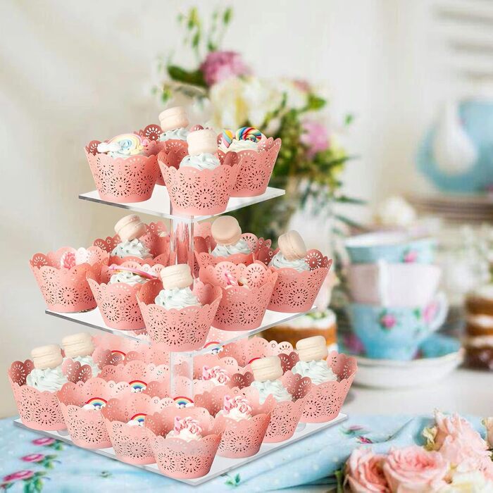 Підставка для тортів на 4 яруси, велика кругла з акрилу 30,5 см, прозора, для вечірки, дня народження, дитячого свята