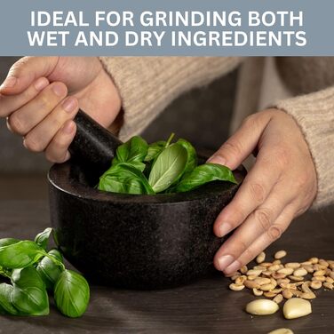 Набір ступка та товкачок Homiu Premium з натурального граніту, великий діаметр 15.5 см, сірий мармур