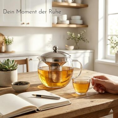 Скляний чайник Teekanne 1,5 л з ситом із нержавіючої сталі та кришкою, заварник із боросилікатного скла для листового чаю, сріблястий