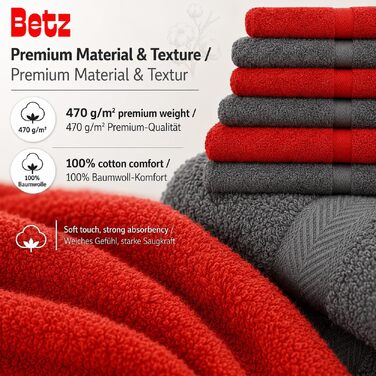 Набір махрових рушників Betz Premium 10 предметів (червоний та антрацит): 2 банні, 4 гігієнічні, 2 гостьові, 2 для рук, 2 рукавички