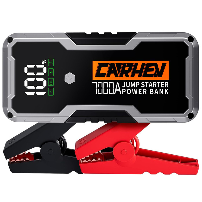 CARHEV 7000A Пусковий пристрій (Powerbank) для автомобіля 12V, для бензину/дизеля, з QC 3.0 USB, LED