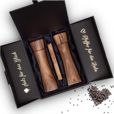 Salt and pepper mill made of wood, including coaster, in a luxury gift box. Ideal as a wedding gift | Wedding gifts | Wedding gifts for the bridal couple | Housewarming gift
