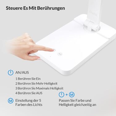 LED лампа настільна диммерна, 5 кольорів та 3 рівні яскравості, для читання, дітей, офісу, USB-порт, чорна (MT-856)