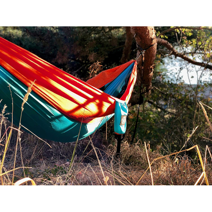 Ultralight Hammock including Carabiners & Heavy-Duty Straps (holds up to 220 kg, 275 x 140 cm) – ideal for camping, outdoor activities, trekking & as a travel hammock (Turquoise/Orange)
