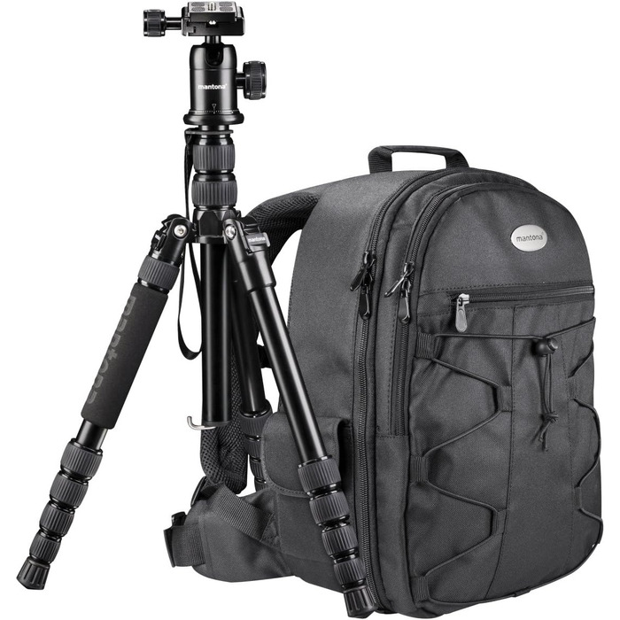 Рюкзак для камери Mantona Azurit чорний для DSLR/DSLM, до 5 об'єктивів, зі штативом, 35x26x11 см