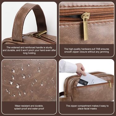 Чоловіча косметичка Kulturbeutel з водонепроникного PU-шкіряного матеріалу, двошарова, для подорожей та спорту (темно-коричнева)