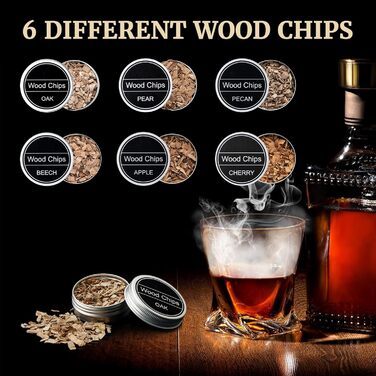 Набір для копчення віскі – Old Fashioned Cocktail Geschenkset: 6 дерев'яних чіпсів, 4 гранітні камені, запальничка та аксесуари для любителів віскі та коктейлів (без бутану), класичний набір