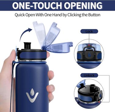 Термос-пляшка Vikaster 500 мл, нержавіюча сталь, без BPA, для спорту, подорожей та фітнесу (чорний & винно-червоний)