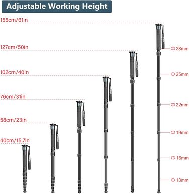 Монопод для камери Manbily A-555L 168 см з алюмінію, з ручкою-підтримкою, до 7 кг, сірий