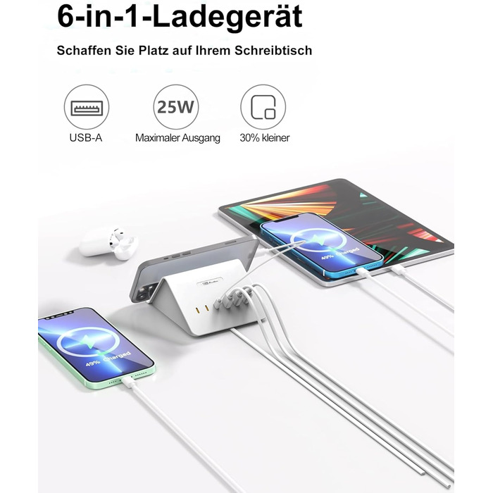 Багатопортова USB зарядка POANES 25W - зарядний станція на 4 порти для iPhone, Samsung, LG, Huawei та інших пристроїв (чорний)