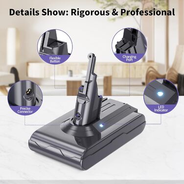 Запасний акумулятор V8 для пилососів Dyson, 4600mAh, сумісний з моделями SV10 Absolute Animal Fluffy Motörhead Exclusive Total Clean (2 фільтри + 1 викрутка + 3 шурупи + 1 щітка)