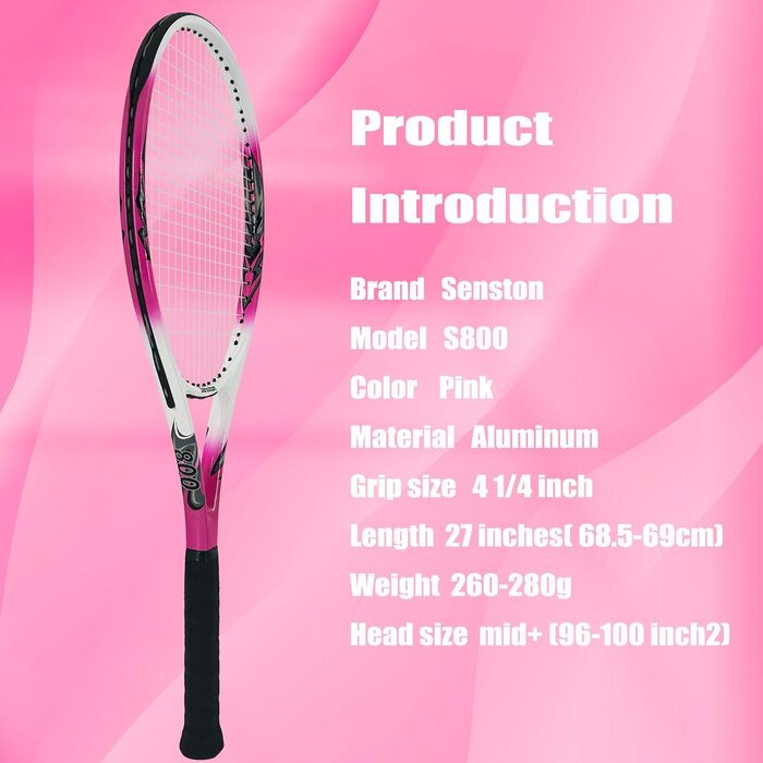 Senston Professional Tennis Racket - 27 Inch (68.6 cm) for Men & Women - Pink
