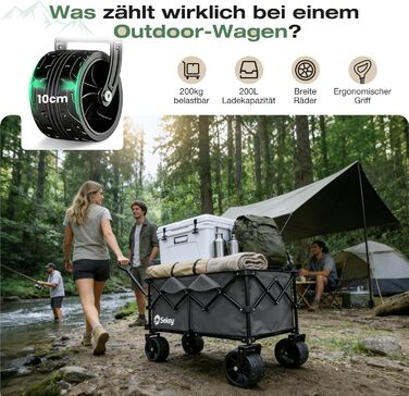 Універсальний складаний візок Sekey XXL Plus 200L/200кг з гальмами та широкими колесами для бездоріжжя, антрацит