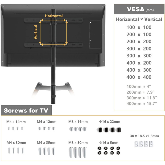 RFIVER Adjustable TV Stand with Swivel - Fits 32-65 Inch TVs, VESA 400x400, 35kg Weight Capacity (Red-Brown)